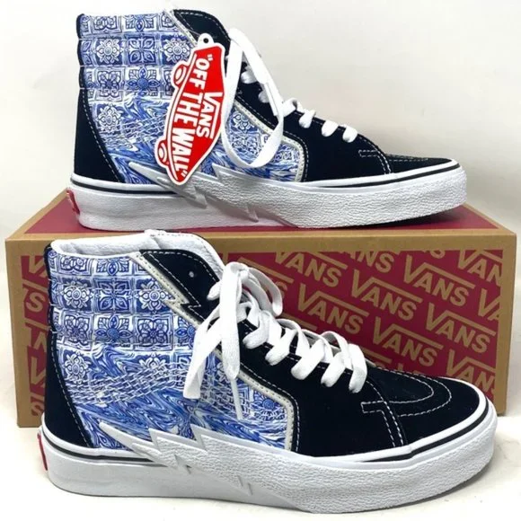 VANS Sk8-Hi Bolt Skate Shoes Canvas Suede Sneakers Blue Black Women VN0A5JIBLK - Picture 2 of 9